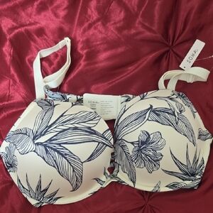 Soma White Bra with Navy Floral Print